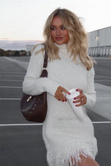 Loose Fit Fringe Turtleneck Sweater