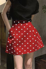 French Style High-Waisted Polka Dot Mini Skirt