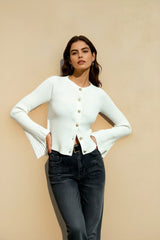 Single Breasted Ribbed Knit Cardigan