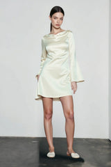 French Satin Cut Out Back Tie Graduation Party Dress