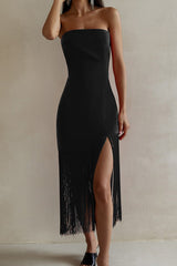 Sexy Fringe Strapless Slit Chic Cocktail Dress