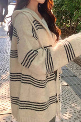 Colorblock Striped Hooded Sweater