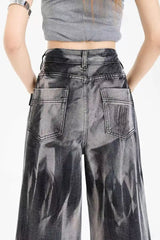 Black Tie-dye Wide-leg Jeans