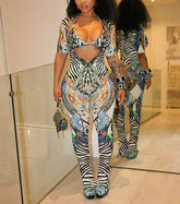 Color Print Halter Two Piece Pants Set