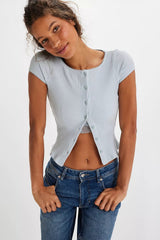 Solid Cropped Cardigan Tee T-Shirt