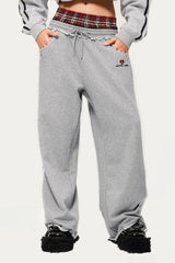 Stripe Plaid Panel Double Waist Wide Leg Pants