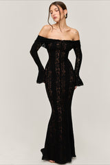 Off Shoulder Lace High Waist Prom Dress