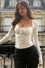 Square Neck Lace Trim Ruched T-shirts