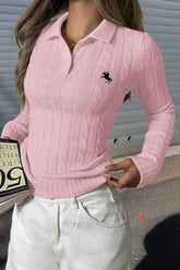 Collared Long Sleeve Knit Sweater