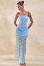 Strapless Sheer Lace High Slit Backless Maxi Lace Dress