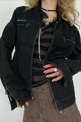 Double Zipper Denim Cargo Jacket
