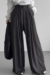 Retro Striped Slouchy High Waist Wide Leg Dress Pants