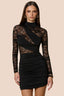Sheer Lace Panel Mock Neck Sleeve Fit Lace Dress