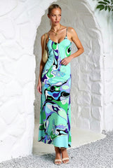 Printed Satin Cami Slit Silk Dress