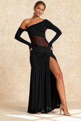 Slim Fit Round Neck Ruched Sheer Bodycon Formal Dress