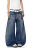 Letter Graphic Button Front Wide Leg Jeans