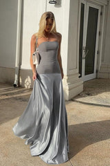 Sexy Long Satin Strapless Elegant Formal Dress