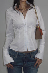 Tailored Collared Button Blouse