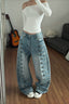 Military Button Wide Leg Barrel Jeans
