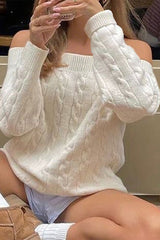 Solid Off Shoulder Pullover Sweater