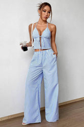 Striped Tank Elastic Straight Leg Pants Two Piece Set