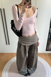 Pleated Banana Loose Slim Straight Wide Leg Pants