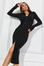 Collar Button Down Knit Fitted Bodycon Split Long Sweater Dress