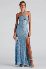 Halter Sequin Slim Evening Sequin Dress