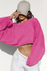 Cropped Crew Neck Knit Long Sleeve Crop Top