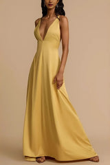 Satin Deep V Backless Maxi Sexy Silk Dress
