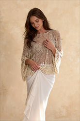 Solid Color Sequined Hollow Long Sleeve Knit Sweater