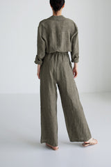 Linen Oversized Wide Leg Slimming Preppy Jumpsuit