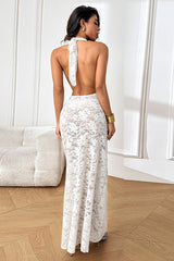 Sheer Halter Backless Lace Dress