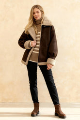 Vintage Oversized Suede Sherpa-Lined Coat