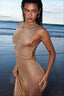 Metallic Open Back Halter Maxi Dress