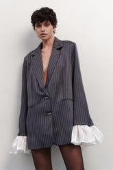 Striped Lace Ruffle Oversized Coat