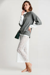 Crochet Lace Slit Bodycon Skirt