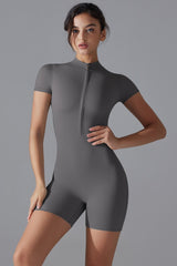 Zipper Short Sleeve Slim Yoga Workout Jumpsuit