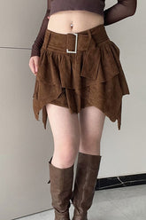 Retro Tiered Hem Asymmetric Bodycon Skirt