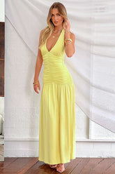 Halter Neck Slit Maxi Birthday Dress