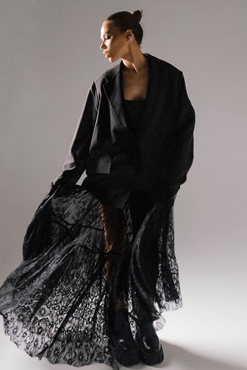 Black Lace Panel Boho Maxi Skirt – DressBetty