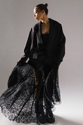 Black Lace Panel Boho Maxi Skirt