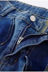 Hollow Button Patchwork Wide Leg Jeans