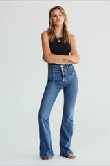 High Waist Slim Flare Wide Leg Straight Denim Jeans