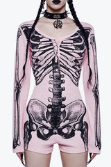 Halloween Skull Print Bodysuit T-Shirt