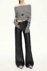 Windproof PU Slim Micro Flare Extended Pants