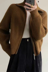 Ribbed High Neck Zip Sweater