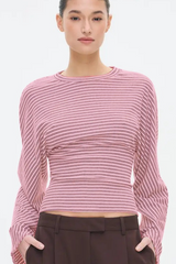 Striped Slim Waist Short Long Sleeve Crop Top