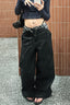 Leopard Waist Washed Wide Leg Jeans