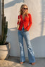 Ruffled Trim Pearl Button Long Sleeve Cardigan